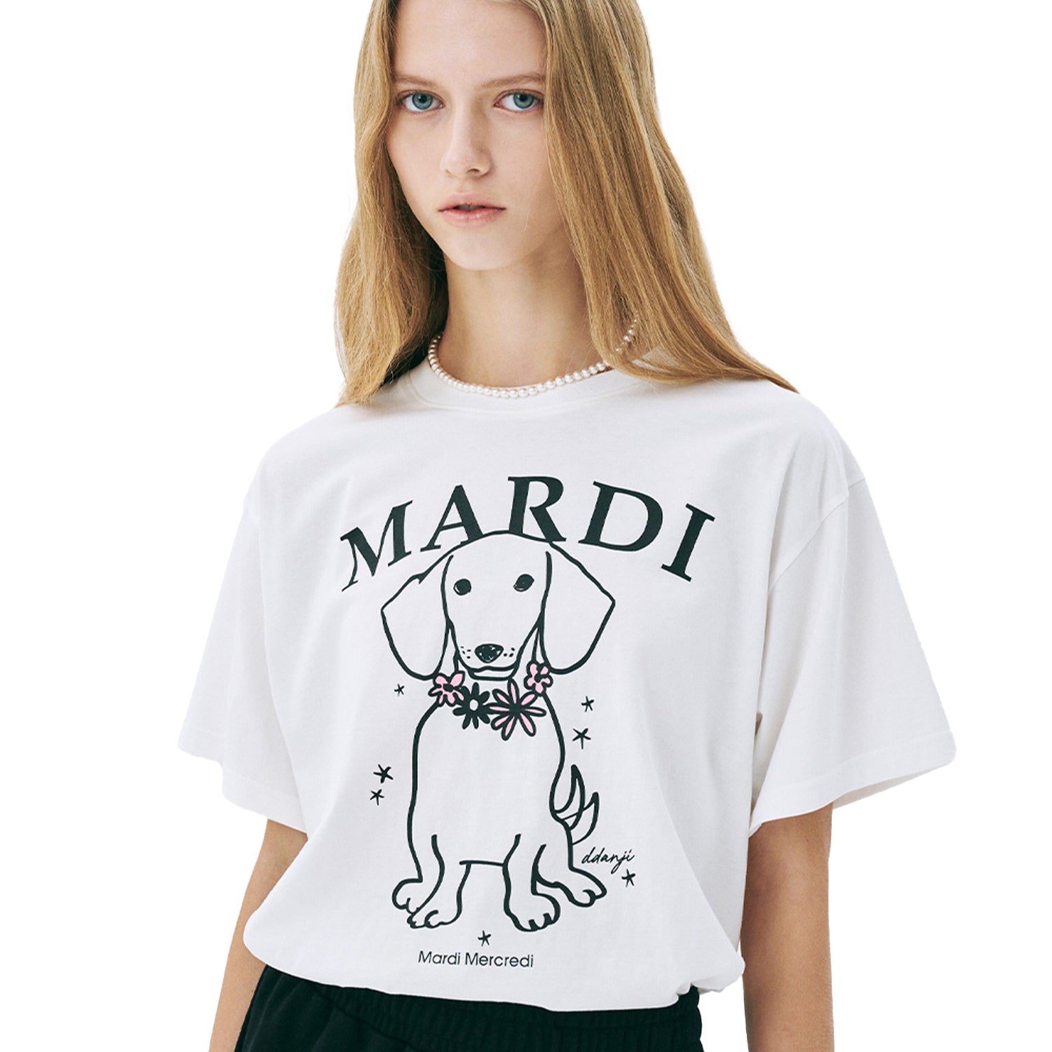 ●Mardi Mercredi●UNISEX TSHIRT DDANJI NECKLACE_IVORY T-Shirt Swing The Tail Ddanji Flower Necklace – FRUITION