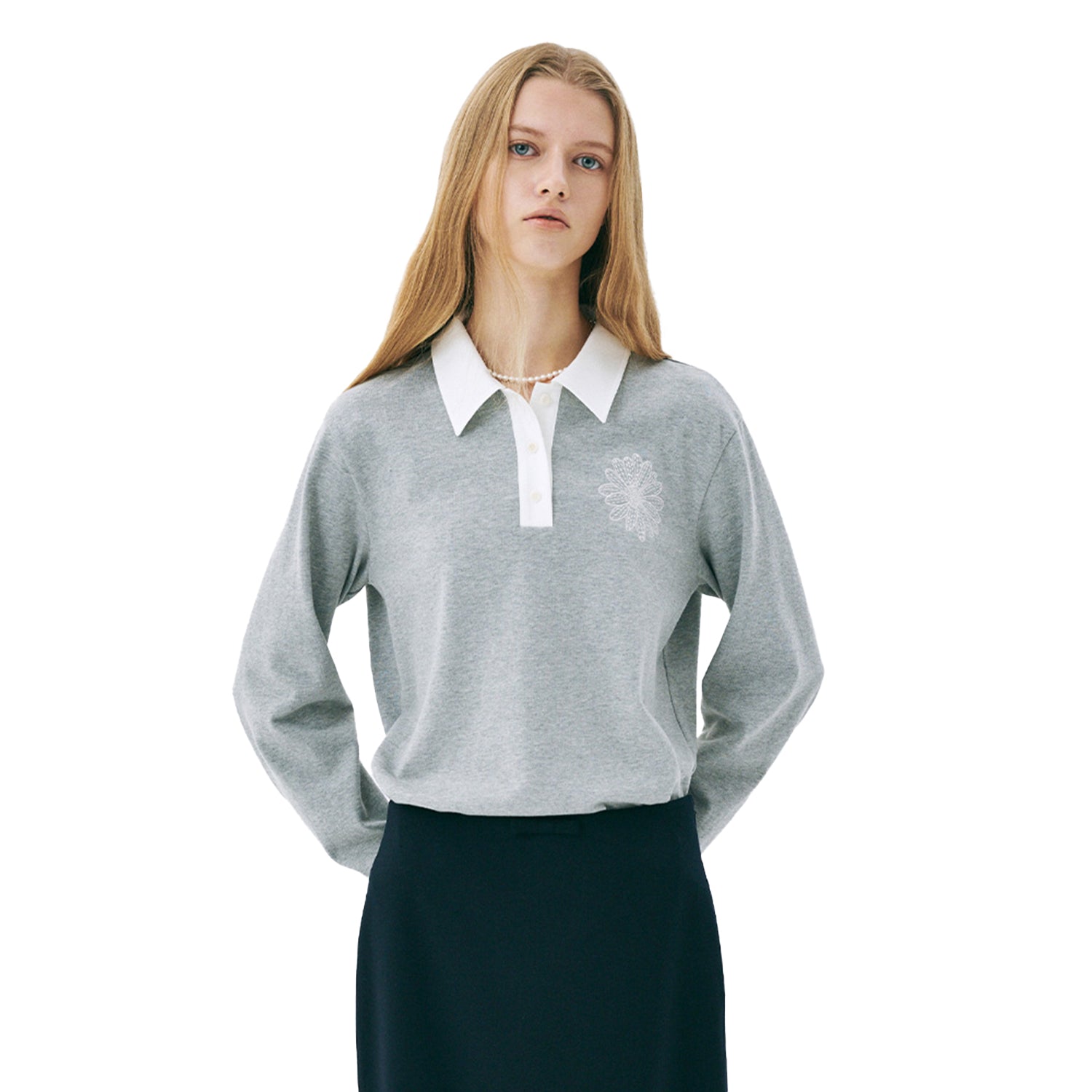 NEOPRENE CROPPED SHIRT PIQUET FLOWER_BLACK IVORY - MARDI