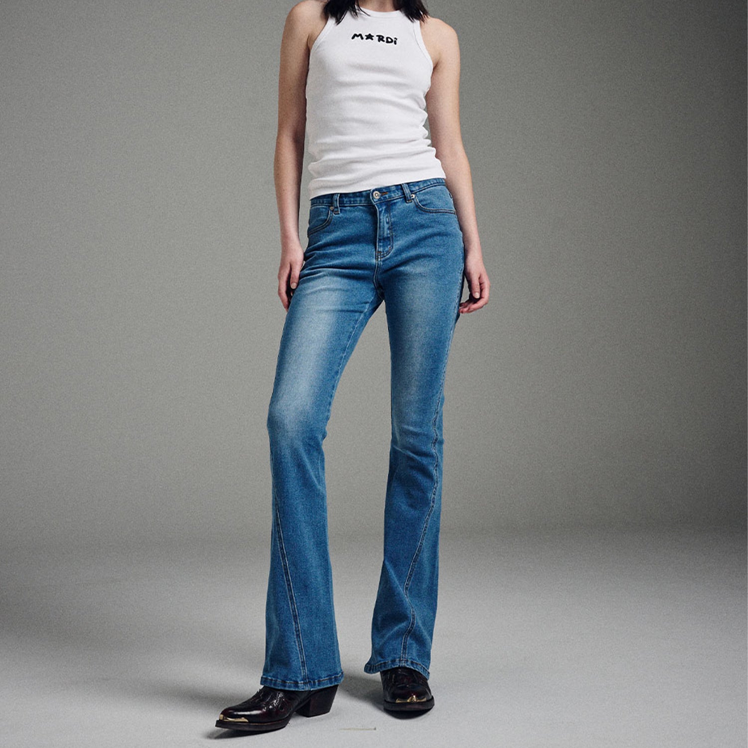 Denim Boots Cut Mid Rise Pants – FRUITION