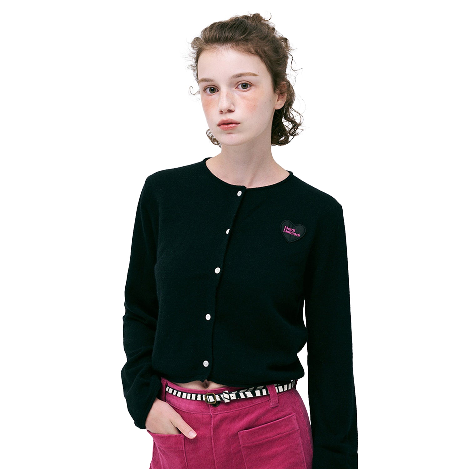 RACCOON BLENDED CROPPED CARDIGAN HEART LOGO_GREY - MARDI