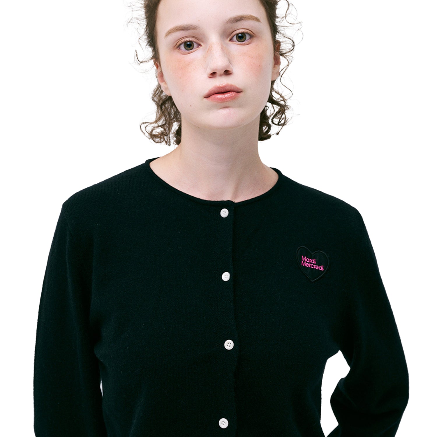 Raccoon Blended Cropped Cardigan Heart Logo in Navy by Mardi