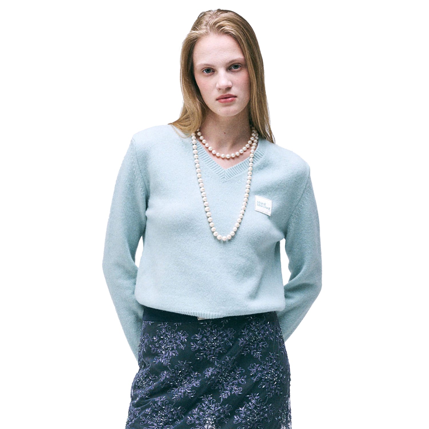 RACCOON BLENDED V NECK_MINTGREY main image 0